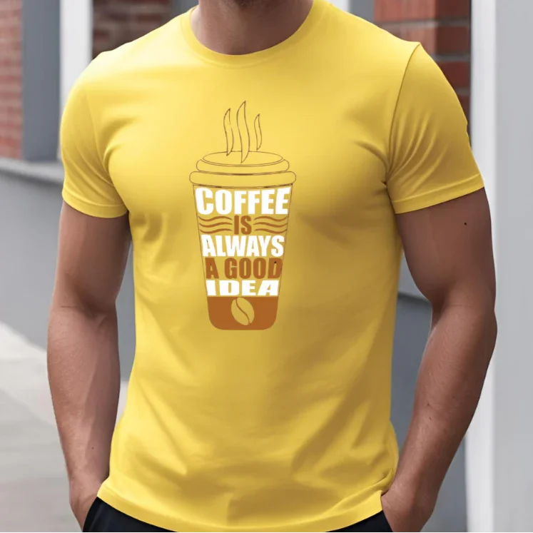 Cool Funky Yellow Tee - Coffee is always a good idea - Famous Quote Tee Design