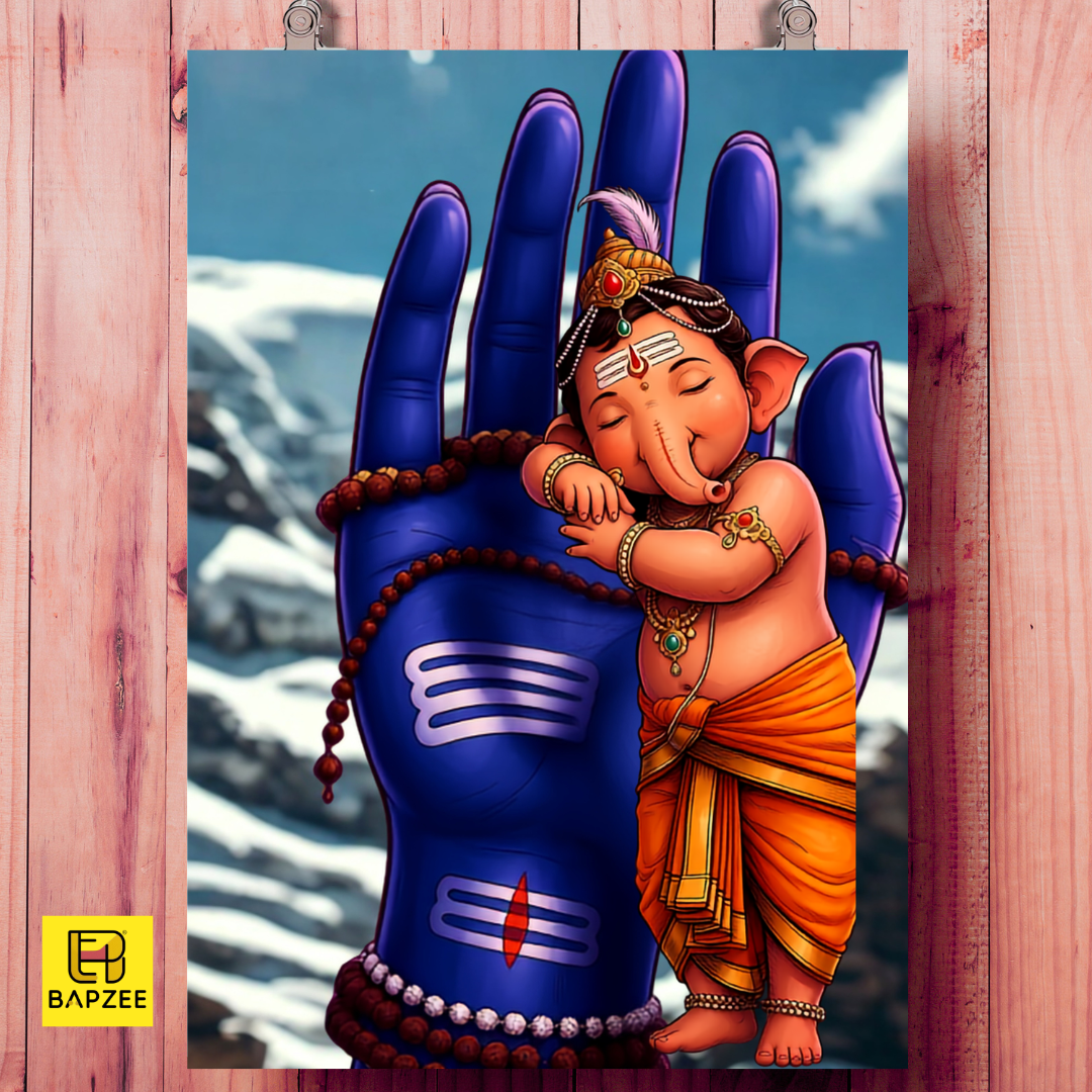 Lord Ganesha and Mahadev Hand-A4 Premium Poster