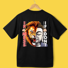Two Sides of Me Tee Design - Lion & Buddha - Interesting Portrayal - Exclusive Collection.